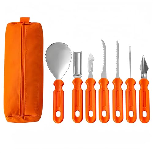 Vvinjinwujin 7 pcs multifunctional pumpkin carving kit - carving knives for pumpkin, clay, soap and wood - perfect for Halloween pumpkin cawing - ergonomic handle - full set of durable storage bags