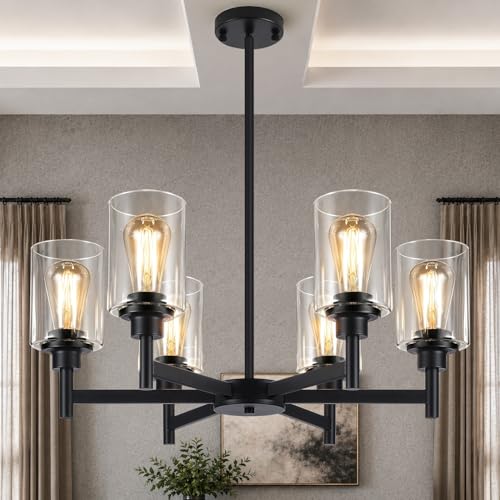 Black Chandeliers, 6 Light Dining Room Light Fixtures Over Table, Farmhouse Chandeliers for Dining...