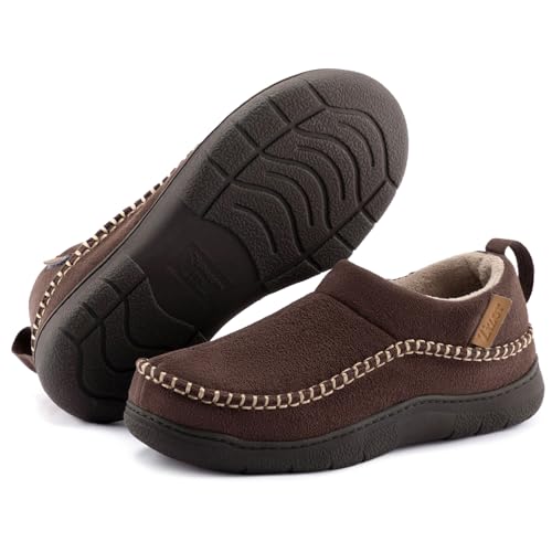 Zizor Men's Moccasin Fuzzy Slippers，Warm Winter Wide House Shoes Indoor Outdoor with Memory Foam(Pumpkin,Size 9)