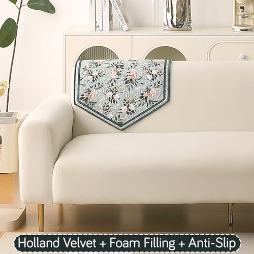 Image of HOKIPO 'Florentina Series' 1 PC Backrest Mat for Sofa Cover | Premium Multi-Needle Quilted Holland Velvet Mat with Anti Slip Backing, Magnolia Green (IN-877-V1*S)