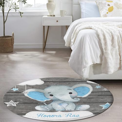 Tapete redondo personalizado infantil azul elefante gris miniatura 4