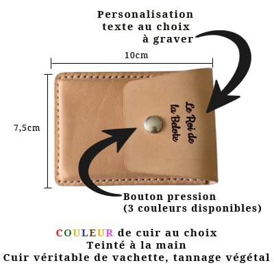tahora Étui en cuir pour jeu de 32 cartes – Fait main – Cuir de vachette à tannage végétal – Couture point sellier – Fermeture bouton pression – Étui artisanal belote