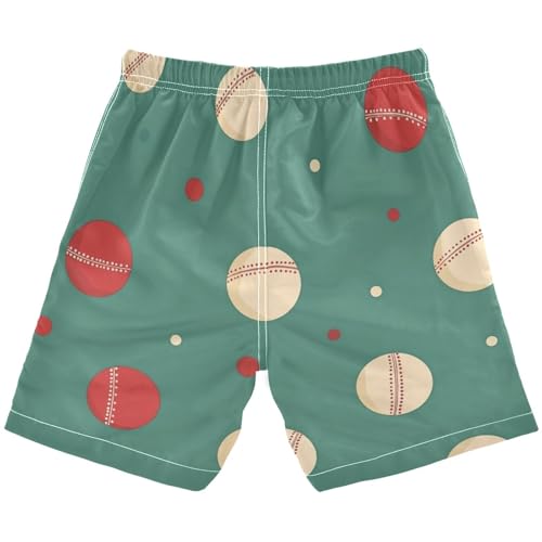 Boys Beach Board Shorts Cricket Ball Sport Green Swim Trunk Teen Swimwear 8-16Y2