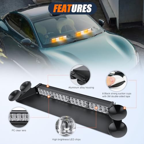 Image of Nilight 32LED Amber White Dash Strobe Light w /Controller Windshield Mount