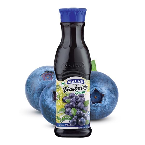 Image of Mala's Blueberry Fruit Crush - 750ml | Real Pulpy Concentrate for Smoothies, Shakes, Desserts & Ice Cream Toppings | Authentic Fruit Flavor & Rich Texture