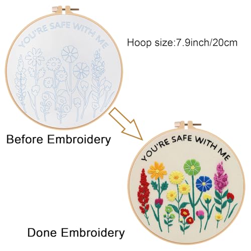 Image of Louise Maelys inchYou're Safe with Me inch Embroidery Kit for Beginners Floral | Cross Stitch Kits with Pre-Printed Fabric, Hoop, Threads, Needles and Guide. Needlepoint Kit for DIY Lovers