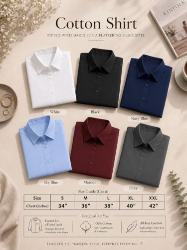 Image of OOMPH! Women's Cotton Solid Formal Shirt | Slim Fit Full Sleeve Button-Down Office Shirt | Spread Collar Smart Casual Workwear Top