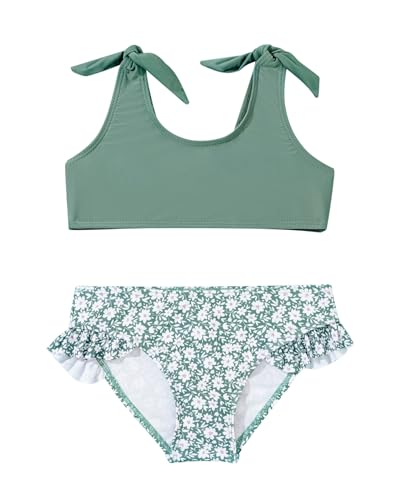 ADXSUN Badeanzug für Kleinkinder, Mädchen, Farbblock, Bademode, Kinder, zweiteiliger Badeanzug, Schleife, Strand-Bikini-Set, Blumen Nr. 1, 3-4 Jahre