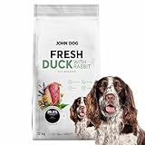 JOHN DOG Premium Trockenfutter für Hunde Fresh - Hundefutter trocken getreidefrei mit 86% Fleischanteil - Hundetrockenfutter mit Ente & Kaninchen - natürliche Zutaten - für ausgewachsene Hunde 12kg