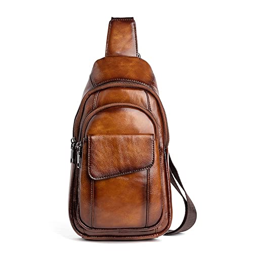 Refoiner Ölwachsleder Retro-Brusttasche Herren Flut Rucksack Lässig Umhängetasche Umhängetasche Herrentasche Sporttasche (Color : C, Size : 30 * 16 * 9cm) (Farbe : B, Größe : 30 * 16 * 9cm) Cover