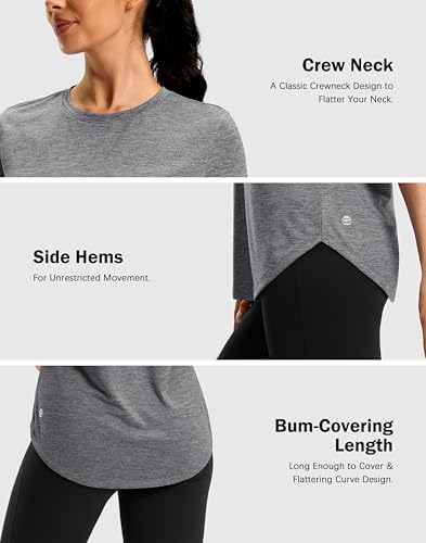 Workout Shirts Women Dry Fit Short Sleeve Athletic Lightweight Tops Grey,L - 4