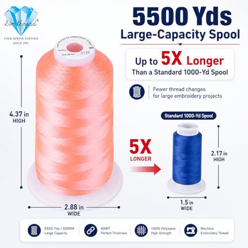 Image of Simthread 5500Yds /5000M 40WT Polyester Embroidery Thread Neon Pink S125 | High-yardage 5000M spool offers smooth feeding and stable 40WT polyester thread for home and commercial embroidery machines.