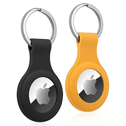 Étui de Protection for Airtags 2021, Support de Protection en Silicone AirTags avec Porte-clés, étui Anti-Rayures Portable pour AirTags Noir Jaune Cover