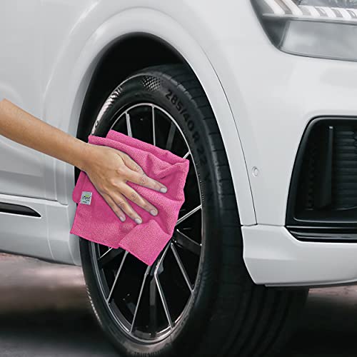 Image of SOFTSPUN Microfiber Cloth - 3 pcs - 40x40 cms - 340 GSM Pink - Thick Lint & Streak-Free Multipurpose Cloths - Automotive Microfibre Towels for Car Bike Cleaning Polishing Washing & Detailing