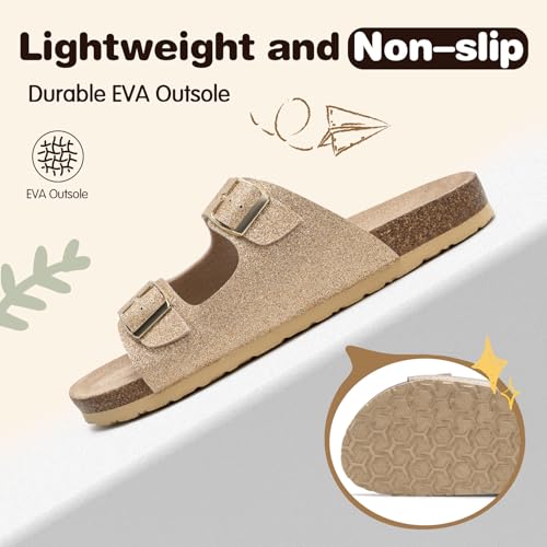 Image of FITORY Boys Girls Glitter Slide Sandals, Cork Slipper with Adjustable Straps for Little Kid /Big Kid