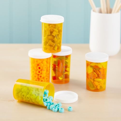 Image of Juvale Empty Pill Bottles with Caps - Easy-Open Plastic Vials with Caps - Compact Travel Pill Bottles - 20 Dram, Orange, Pack of 100