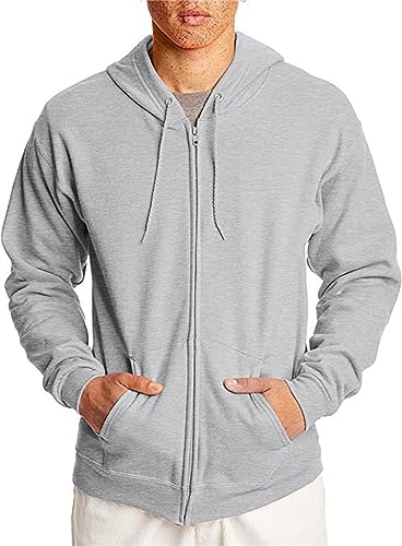 Mmoneyake Mens Slim Fit Lightweight Zip Up Hoodie Terry Hooded Sweatshirt Jacket Solid Color Long Sleeve Coat with Pockets
