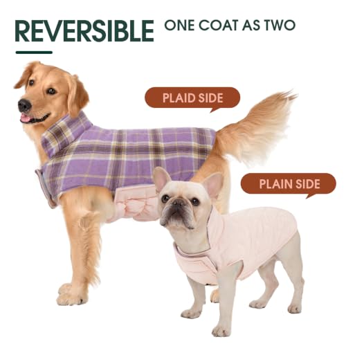 Image of Kuoser Waterproof Dog Coat, Warm Reversible Dog Jacket with Leash Hole | Soft Cozy Dog Cold Weather Coats for Rainy Snow Days, Lightweight Jacket for Meduim Dogs, Xmas Dogs Snowsuit Lavender L