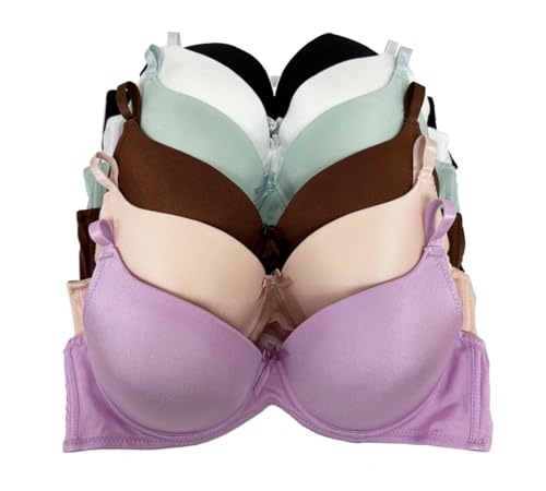 Image of Viola's Secret 6 Pack of Color Print T-Shirt Bras B Cup C Cup and D Cup