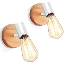 Lamparas Para Salon Industrial LIGKIN 2 Piezas Lámpara de Pared Interior Vintage E27, Lámpara de Pared de Metal Industrial Orientable Appliques de Pared Madera para Salón Dormitorio Cocina Baño, Blanco