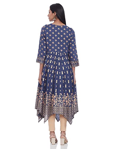 Image of Max Women Rayon Regular Fit Printed Round Neck Asymmetric Regular Kurta