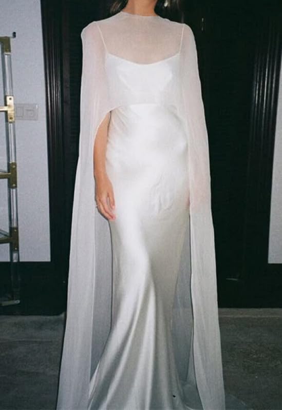 Women Chiffon Shawls Capelet for Evening Dresses Mesh Sheer Poncho Cape Top Bridal Asymmetrical Draped Shawl Capelets - Image 2