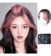 VAVANGA Long Hair Topper with Bangs Clip in, 3D French Bangs Topper Black with Pink Highlight Col...