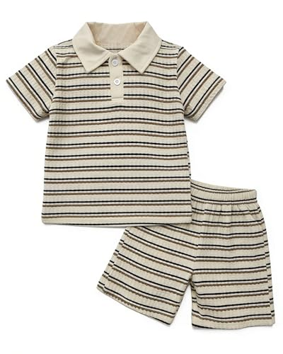 Xumplo Baby Boys Outfits Infants Short Sleeve Polo Shirt and Shorts Sets Toddlers 2-Piece Striped Summer Clothes 12-18 Months