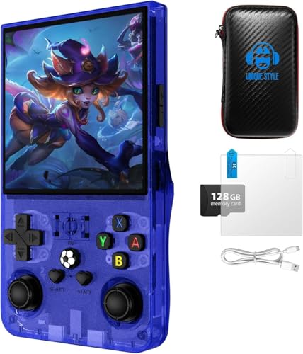Image of R36MAX Retro Game Console, 4.0 inch Retro Gaming Console with 128GB Memory, Video Game Consoles with 4000mAh Battery and 30+ Emulators, Blue
