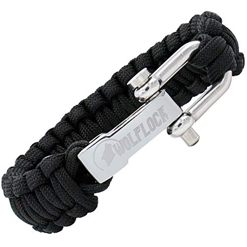 Wolflock Premium Paracord Armband für Männer - Handgeflochten mit Edelstahlverschluss in Schwarz