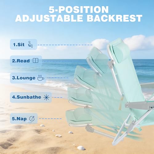 Image of SUNNYFEEL Extra Wide Low Beach Chair 2 Pack 5 Position Lay, XL Oversized Portable Folding Camping Chairs with Cup Holder for Outdoor /Sand, Foldable Backpack Beach Chair for Adults Heavy Duty 500 LBS