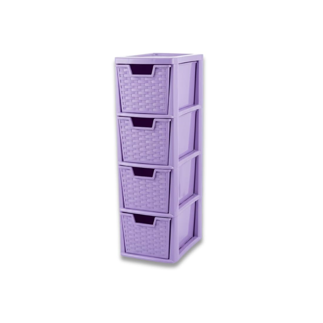 Khanary Lilac Plastic Storage Unit-4 Drawer Medium Storage Tower For Home, Office, Garage, School Rattan Effect Stationary, Art Supplies-Multipurpose Modern Storage Organization 62Cm H X 25Cm D X 19Cm