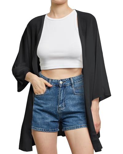 Vêtement de villégiature et cardigan kimono de plage noir pour femme pour les vacances d'été