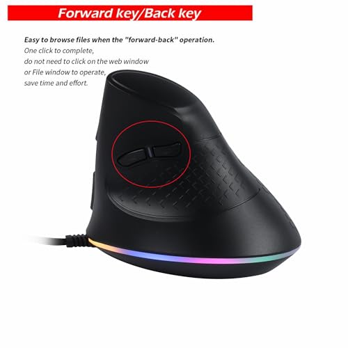 Image of YOCUNKER USB Wired Vertical Mouse 11 RGB Backlight 7200 DPI Adjustable Ergonomic Optical Mouse 6 Buttons, Reduce Wrist Strain, Compatible with MacBook /PC /Laptop /Desktop /Windows /Mac OS (Black)