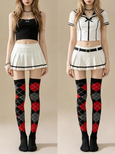 Image of YELAIVP Women Knee High Socks Check Pattern Over the knee Socks Casual Fashion Tight high sock for School Cosplay Daily Wear