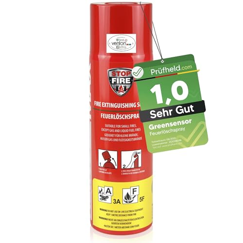 [Test SEHR GUT Note 1 0] GREENSENSOR Premium Feuerlöschspray 500 ml Universal Löschspray Schaum Feuerlöscher Spray für Zuhause Auto Kfz Minibar Schaumlöscher Löschspraydose Car Accessories