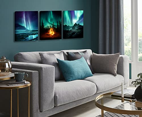 Wall Decor Living Room - Wall Art Bedroom Northern Lights 3 Panel Canvas Paintings For Wall Decorations Modern Home Bathroom Office Aurora Polaris Nature Landscape Pictures Framed Ready To Hang #TOP1