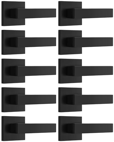 Probrico [Pack of 10 Door Lever Dummy Lever Door Handle for Closets French Doors Square Dummy Door Lever Non-Turning Single Side Pull with Black Finish Easy Installation Pull Only Lever Set