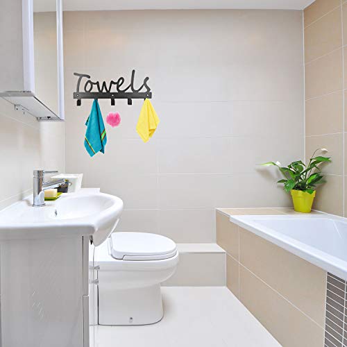 image for Topspeeder Towel Rack 5 Towel Hooks Wall Mount Towel Holder Black Meta