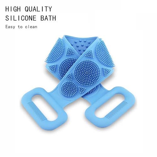 BeeDuck Silicone Body Back Scrubber Double Side Bathing Brush for Skin Deep Cleaning Massage, Dead Skin Removal Exfoliating Belt for Shower, Easy to Clean for Men & Women (Blue) - Image 2