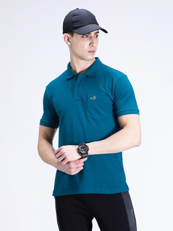 Image of CROCODILE Men's Solid Casual Wear T-Shirt | Polo Neck | Half Sleeves | Pull On | Regular