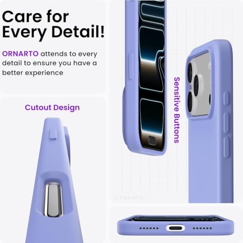 Image of ORNARTO Compatible with iPhone 17 Pro Max Case 6.9 inch, Slim Liquid Silicone 3 Layers Soft Gel Rubber Shockproof Protective Cover with Anti-Scratch Microfiber Lining-Ice Blue