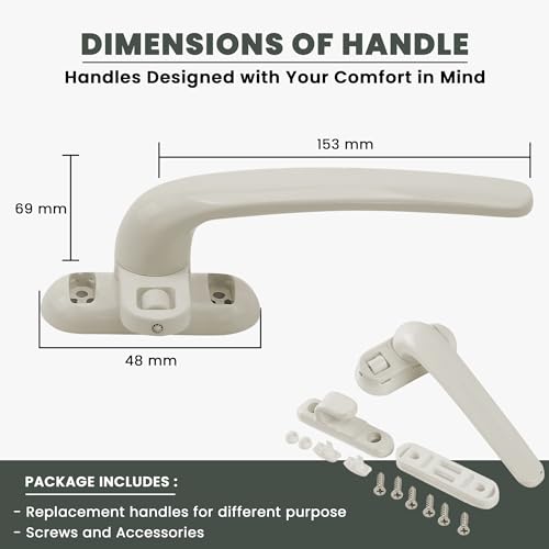 Image of AARAM Aluminium Left Side Domal Window Handle (White) | Single Point, Corrosion-Resistant Replacement for Windows & Doors (Pack of 1)