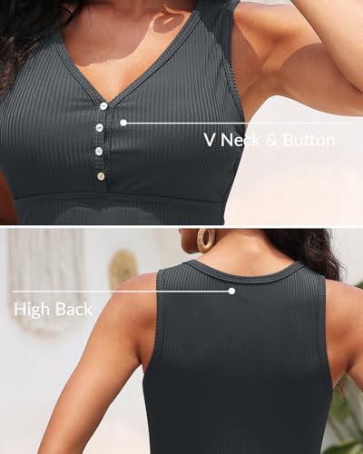 Image of Tankini Tops for Women Tummy Control Swimwear Top Only No Bottom | Scoop Neck, Adjustable Straps, Ruched Stomach, Removable Cups, Available in Plus, No Bottom, Full Lining
