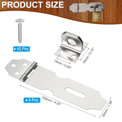 Image of PATIKIL Door Lock Hasp Latch 4.3 Inch, 6 Pcs Stainless Steel Safety Hasp Lock Clasp Hinge Packlock with Screws for Door Gate Cabinet Closets, Silver
