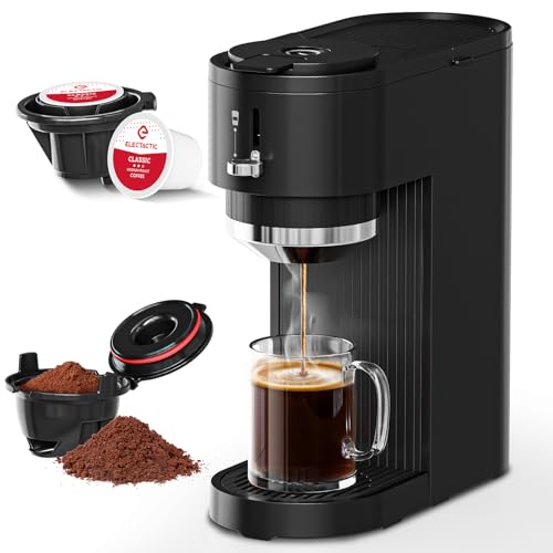 Image of Single Serve Coffee Maker - Brew with Coffee Pods & Grounds, Compatible with Kcup Coffee Pods, Small Sizes Up to 6 8 10 12 14 Oz, 14 Oz Water Reservoir, Easy to Clean for Office Travel Home, Black