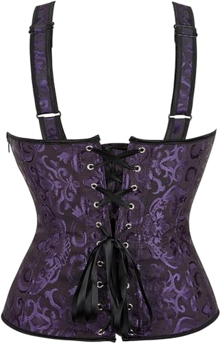 Image of Women's Lace up Gothic Jacquard Shoulder Straps Tank Overbust Shaper Corset Bustiers Top