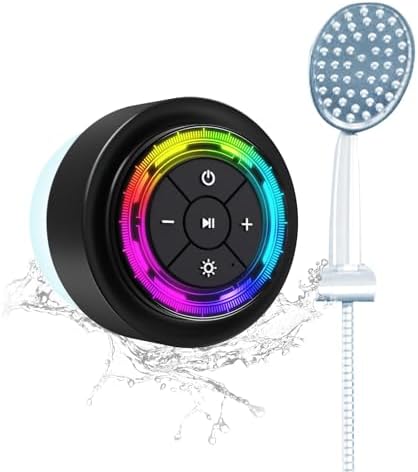 SoundAngel Mate(2 Gen) Bluetooth Shower Speaker, Certified IPX7 Waterproof, 8W Crystal Sound&Rich Bass, 12H Playtime, Christmas Stocking Stuffers for Teens Women Men, White Elephant Gifts (Line Light)