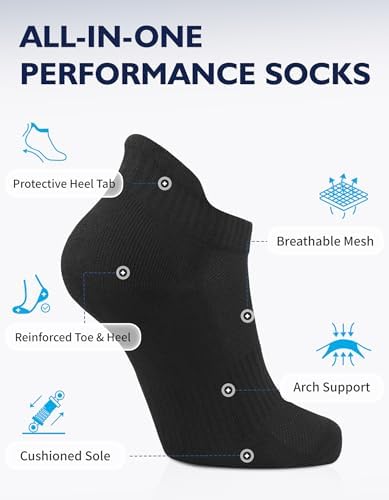 CLOSEMATE Ankle Athletic Running Socks for Men Women Cushioned 7 Pairs Comfortable Cotton Sport Low Cut Anti-Blister Socks(7 Black, Size S) - 1