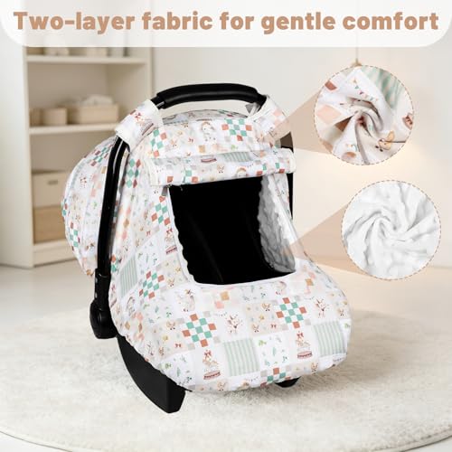 Image of SWESEN Car Seat Cover Baby, Summer Carseat Covers Baby Girl, Soft carseat Canopy Snug Fit Baby Stroller, Dual-Layer Protection, Cooling Mesh & Roll-Up Sun Shade, Elephant